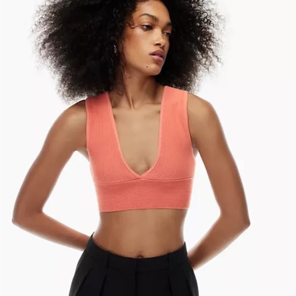 Aritzia Babaton Sculpt Knit Deep V Tank - grapefruit, coral